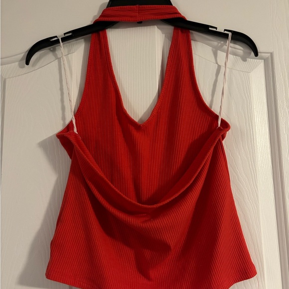 Red Ribbed Halter Top - Picture 2 of 3